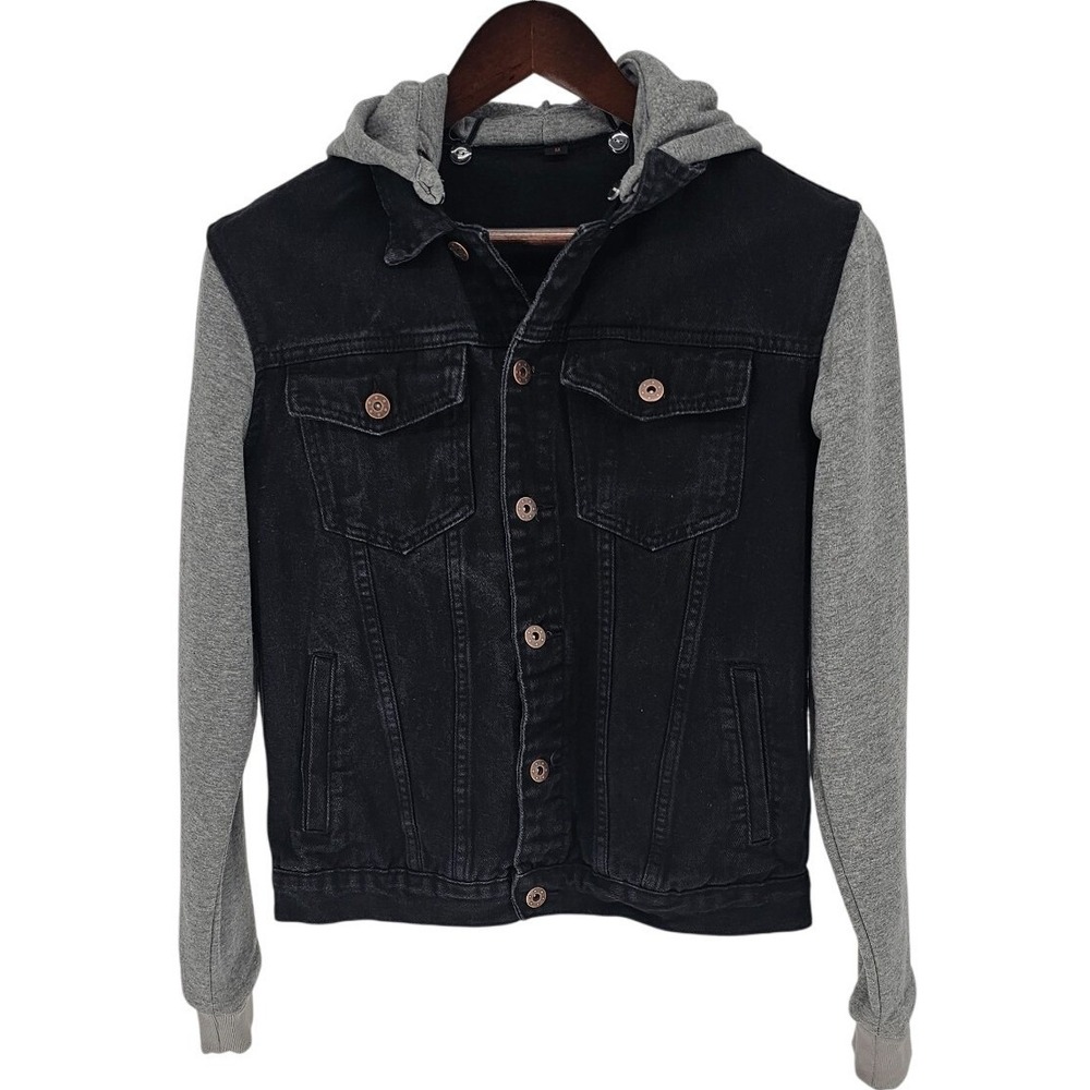 Maximos USA by R&B Denim Jacket Mens Black Trucker Jean Jacket‎ Detachable Hood